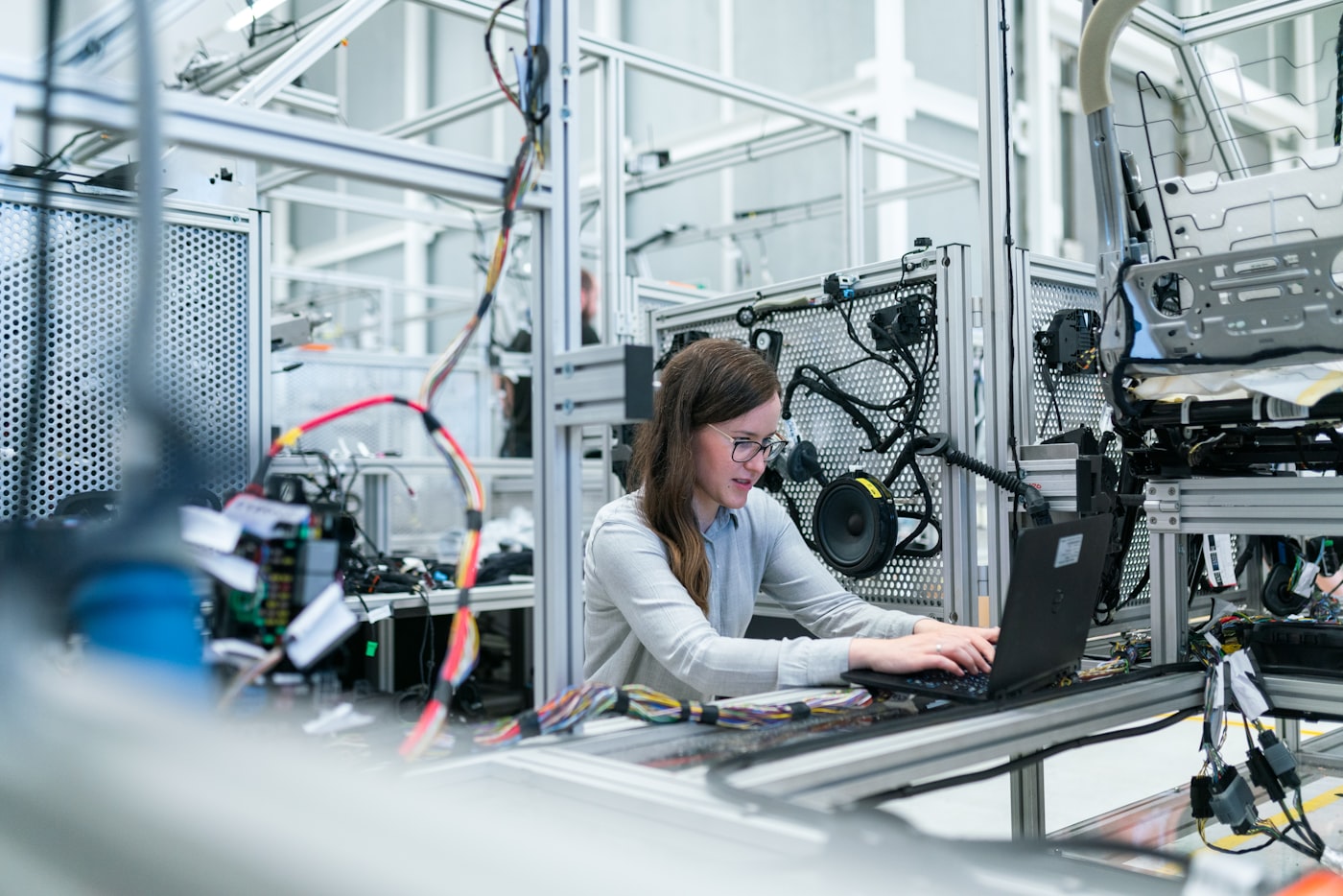 Engineers working at a hardware lab bench